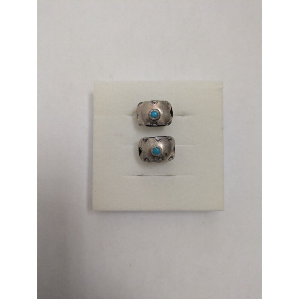 Turquoise Sterling Silver Rectangular Post Earrings Navajo Vintage - Picture 3 of 7
